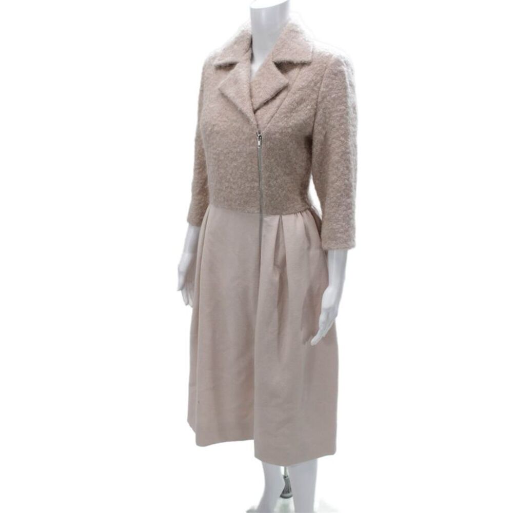 Designer Women Jacket Dress Wool Beige Collared 3/4 Sleeve Full Length Size L - Picture 2 of 3